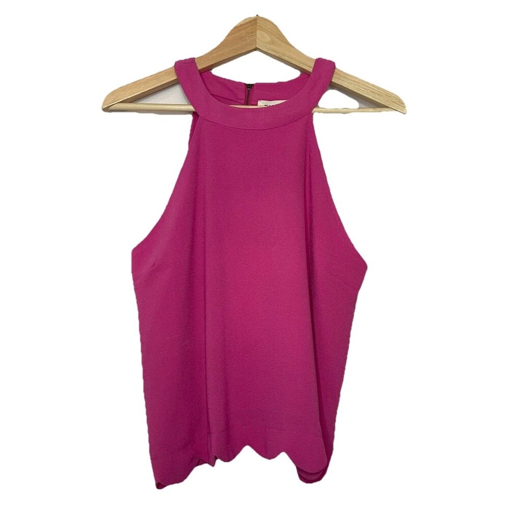 Monteau Women's Large Hot Pink High Neck Sleeveless Tank Scalloped Detail NEW